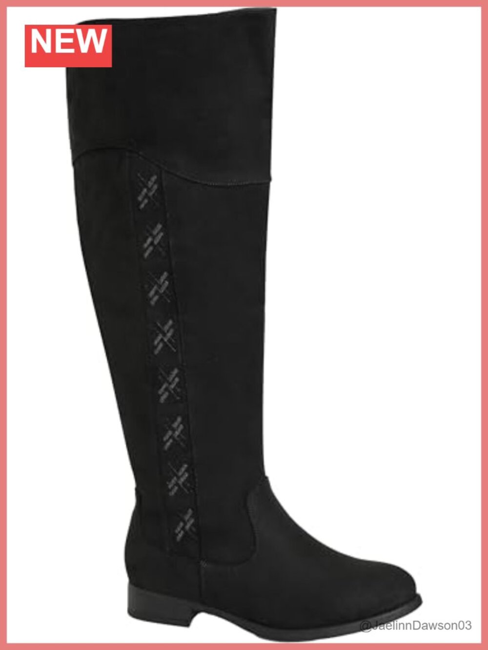 Wide Fit Tall Boot Faux Suede Round Toe Low Block Heel